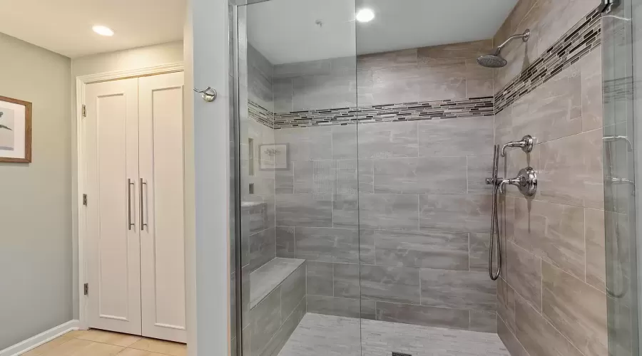 new shower and linen closet