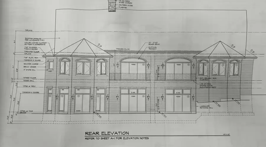 Rear elevation of proposed home showing walk-out b